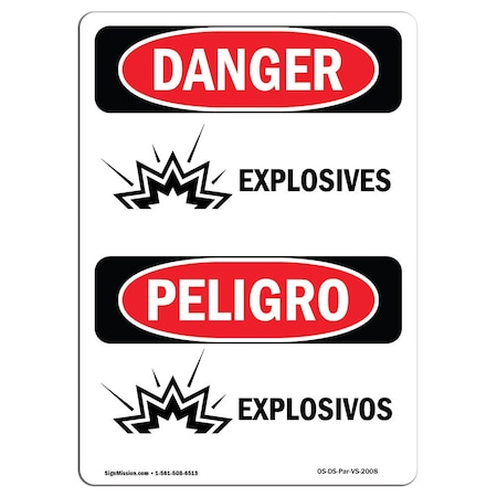 Signmission Safety Sign, OSHA Danger, 10" Height, Aluminum, Explosivos, Bilingual Spanish OS-DS-A-710-VS-2008